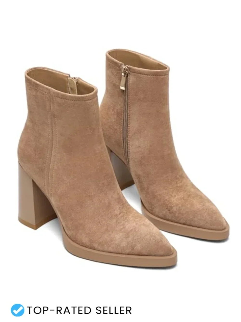 Pointed Toe Platform Chunky Block Heel Ankle Booties with Side Zipper, Suede